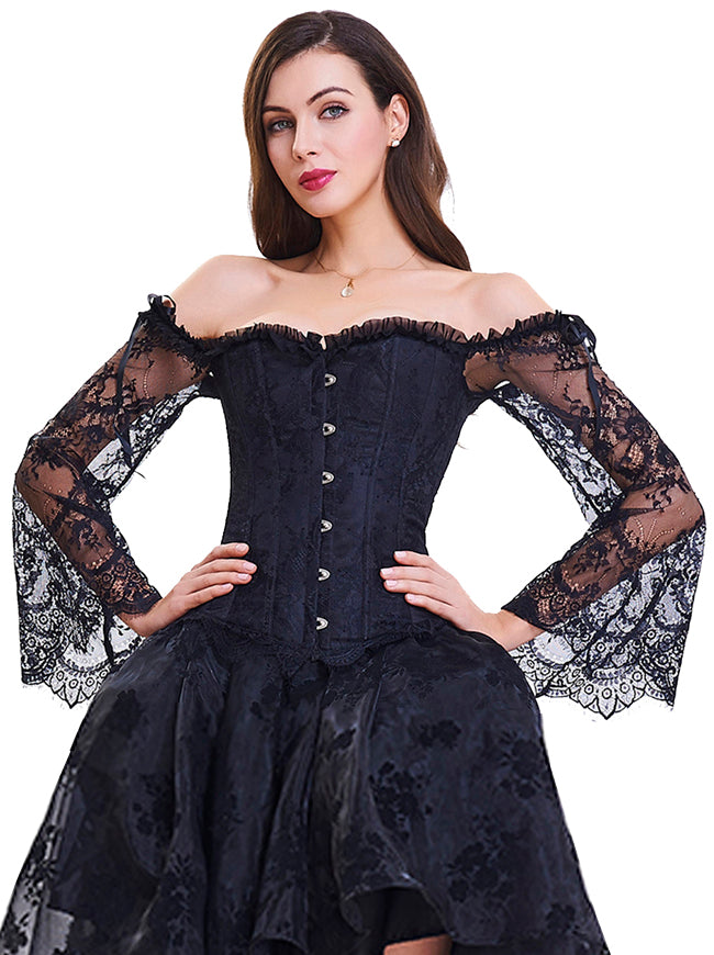 Victorian Off Shoulder Long Sleeves Overbust Corset Bustier Top  Charmian