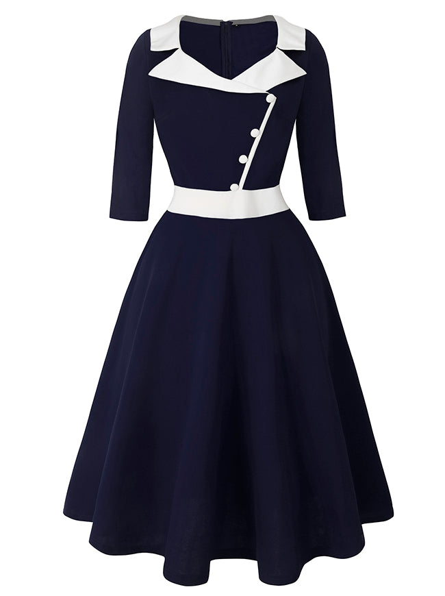Killreal Womens Vintage 1950s Business Office Work Cocktail A-Line Midi Dress with Sleeve Navy Blue / S/Fit Bust: 33.9''-35.0'', Fit Waist: 27.6''- Killreal Womens Vintage 1950s Business Office Work Cocktail A-Line Midi Dress with Sleeve Navy Blue / S/Fit Bust: 33.9''-35.0'', Fit Waist: 27.6''-