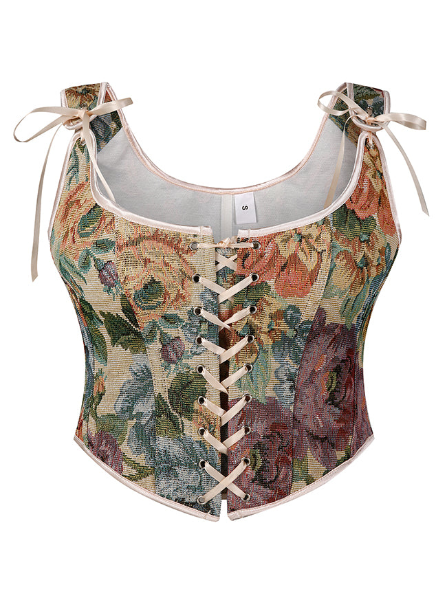 Women's Vintage Renaissance Floral Front Lace-Up Bustier Corset