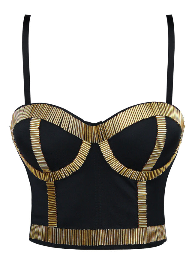 Fashion Gothic Rock Sexy Clubwear Bustier Boning Cheap Birthday Women Metallic Bra Corset Top Main View