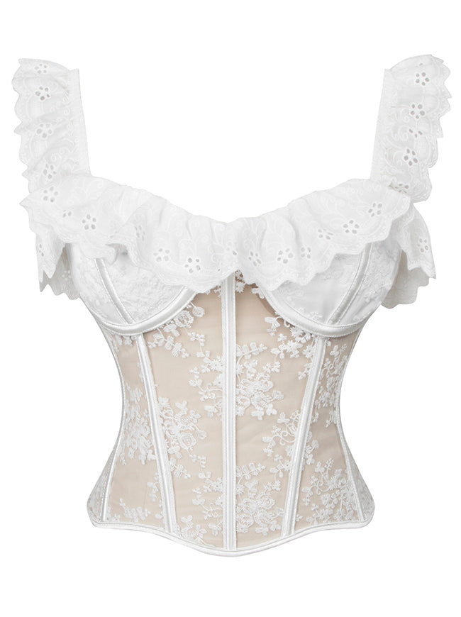 Charmian Women See-through Mesh Floral Lace Bustier Corset
