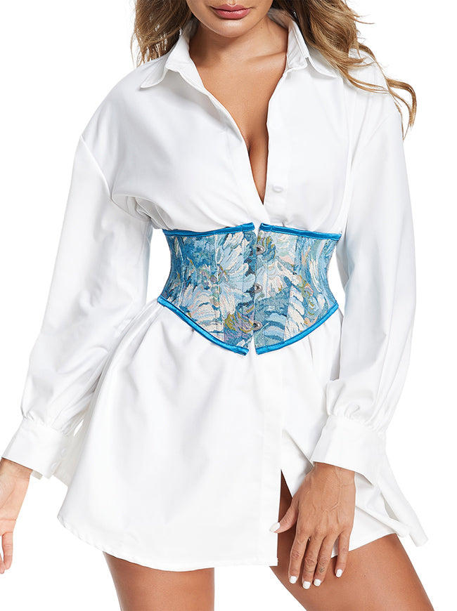 Renaissance Floral Underbust Corset Lace Up Waist Cincher Belt – Charmian