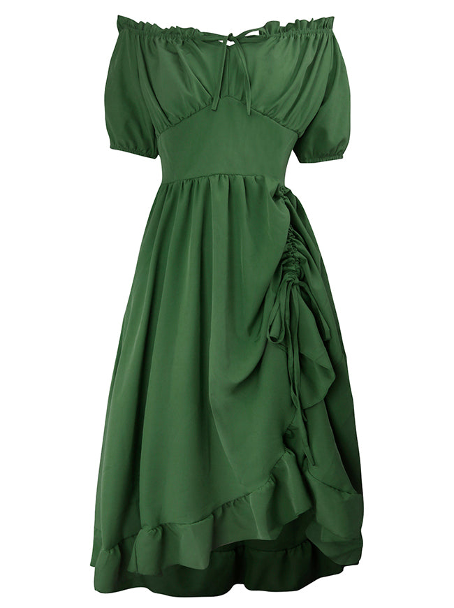 Charmian Women's Renaissance Off-Shoulder Ruffle Drawstring Midi Costume Dress Green Main Image