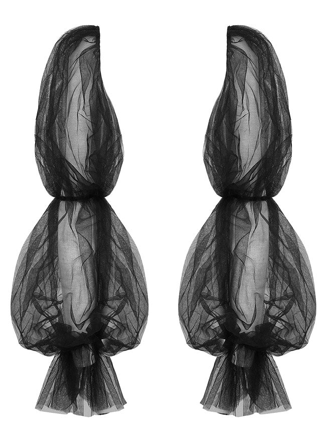 Lange fingerlose transparente Handschuhe mit abnehmbaren Ärmeln aus Netztüll – Charmian