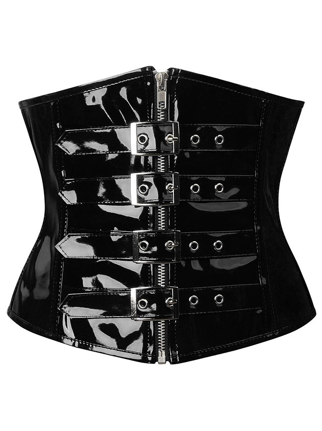 Gothic PVC Leather Front Zipper Underbust Corset with  display picture 1
