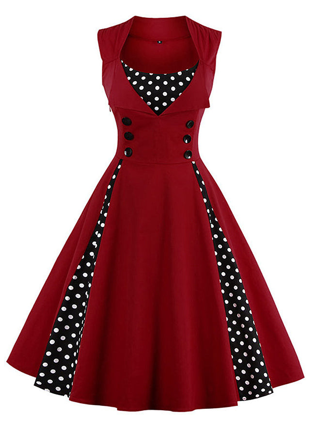 red polka dot rockabilly dress Vintage Red Polka Dot Swing Dress, Rockabilly Circle Skirt With Pockets, M