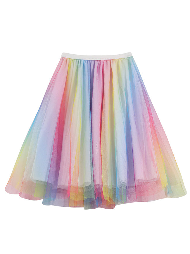 Charmian Women's Pleated Knee Length Elastic High Waist A-Line Midi Tulle Skirt Rainbow Main Image