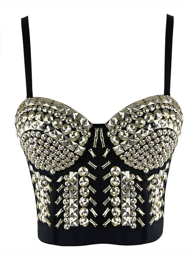 Steampunk Studs Rivets Beaded Clubwear Bustier Crop Top Bra – Charmian
