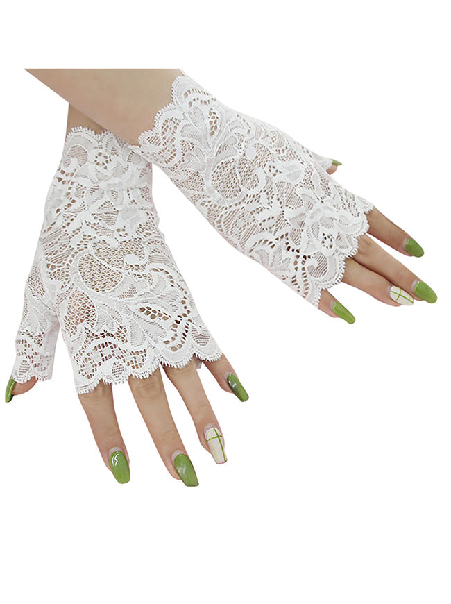 Seeksmile Guanti Corti In Pizzo Floreale Per Donne - Eleganti E Vintage, Perfetti Per Matrimoni E Halloween - Taglia Unica (Nero) - 2