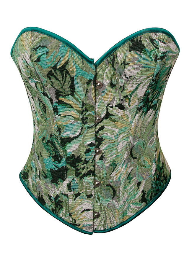 Charmian Women's Vintage Daisy Floral Print Lace Up Overbust Corset Bustier Top Green Main Image