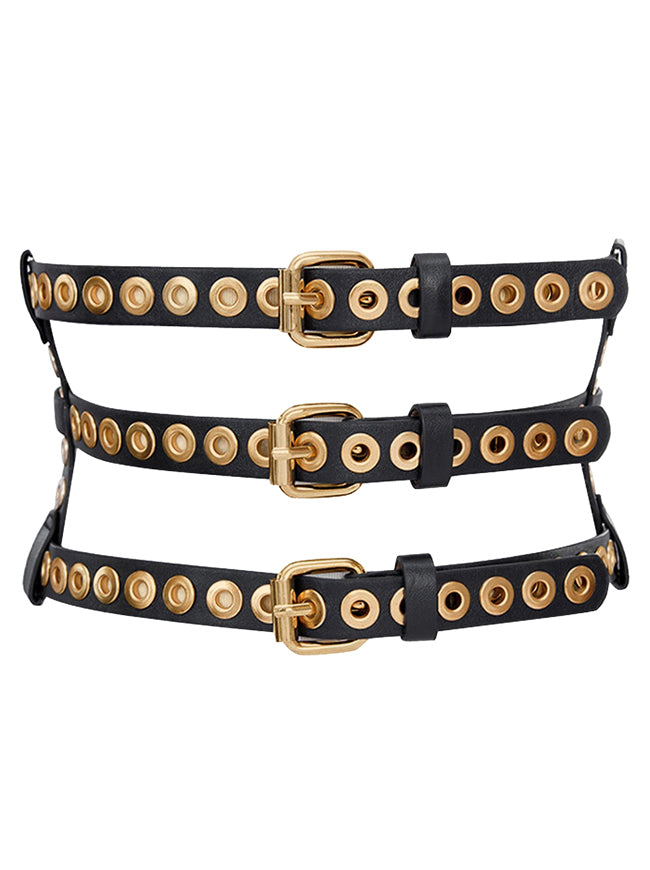 Fashion Faux Leather Metal Hole Retro Buckle Waist Cinch 