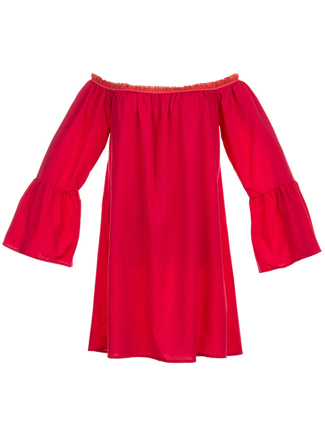 Casual Ruffled Off Shoulder Long Sleeve Blouse Top Mini Dress Red / XL/Fit Bust 38.6