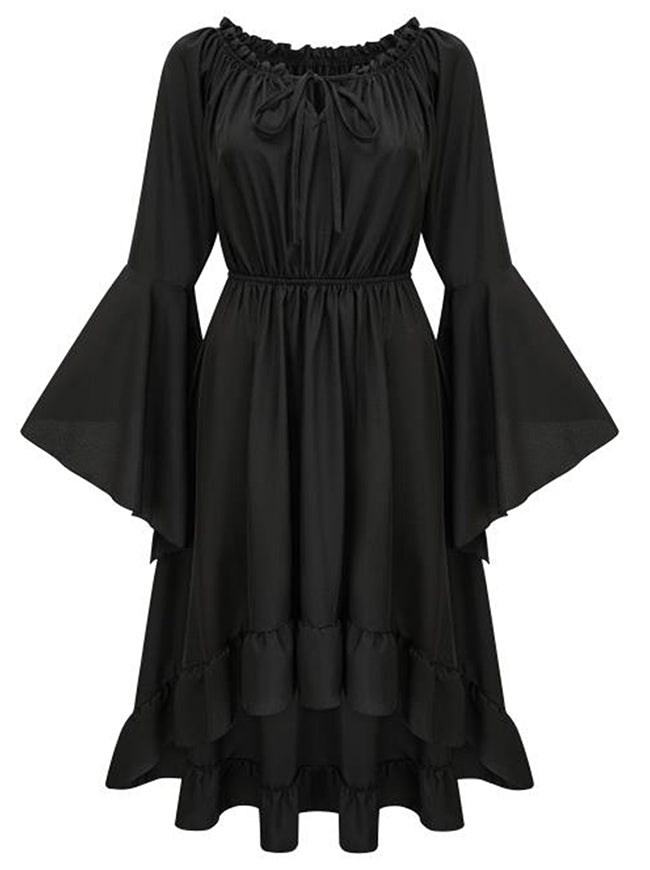 black off shoulder high low dress Vintage Renaissance Off Shoulder Bell Sleeve High Low Dress
