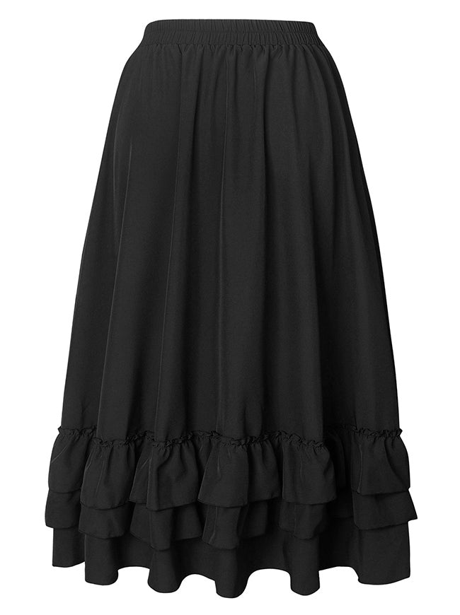 Renaissance Vintage Ruffle Layered Pleated Bustle Skirt Back View