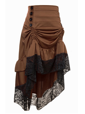 Steampunk Vintage Lace Ruffled Irregular Cyberpunk High Low Skirt Side View