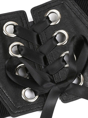 Vintage Elastic Snap Buttons Closure and Lacing Wide Waist Corset Belt