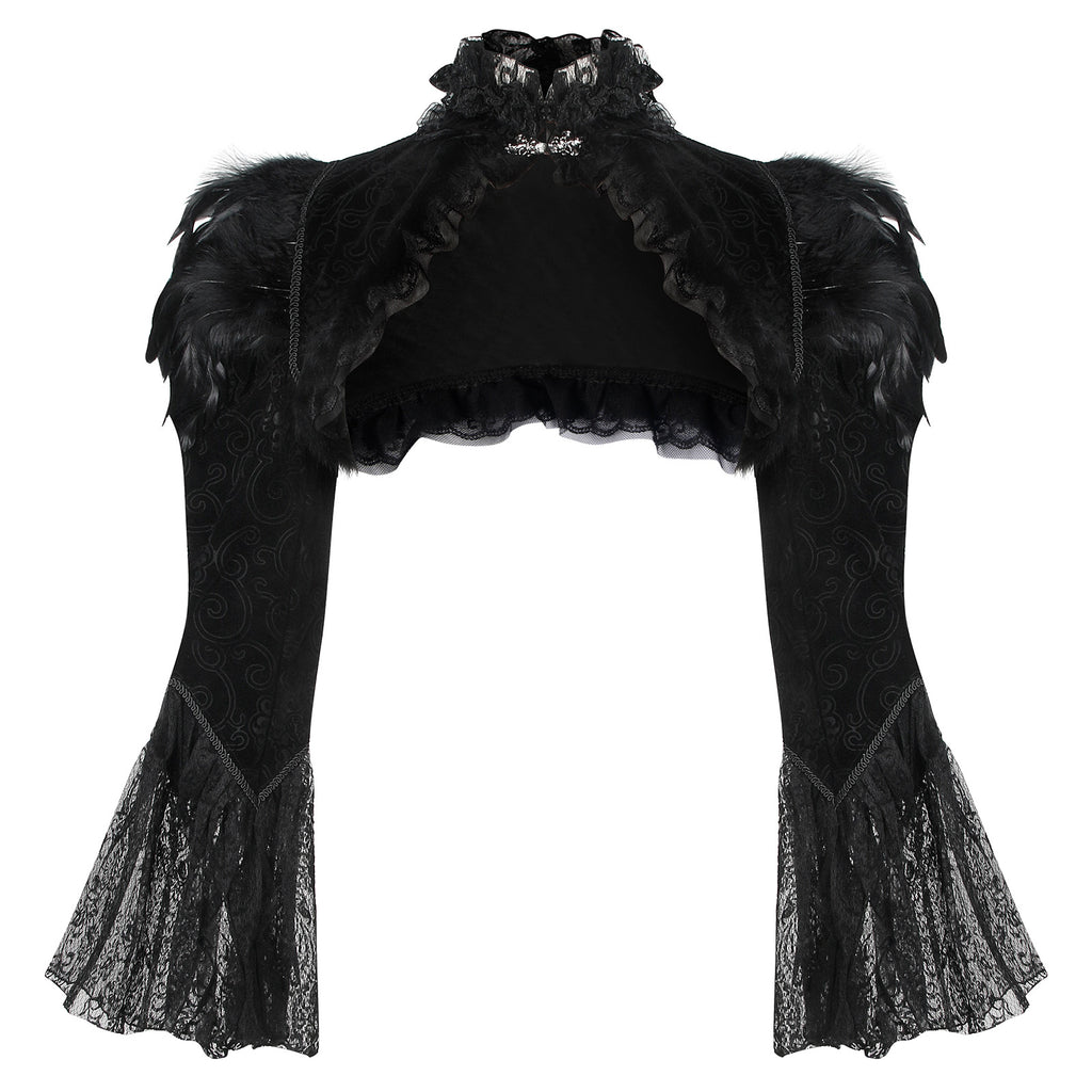 Gothic Steampunk Bolero Vintage Feather Jacket Shoulder Shrug