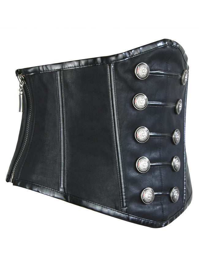 Women's Vintage Faux Leather Underbust Short Torso Corset Waist Belt Black Side View