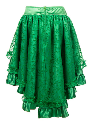 Women's Gothic Ruffle Floral Organza High Low Irregular Skirt Green Back View