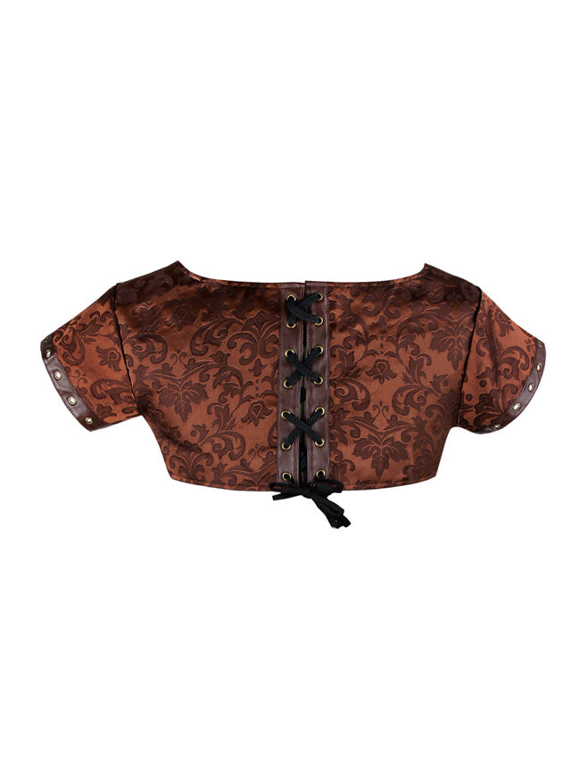 Steampunk Vintage Brocade and Faux Leather Corset Shrug Jacket