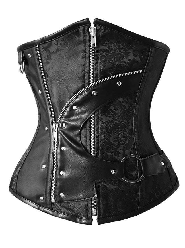 12 Steel Boned Gothic Steampunk Old Fashion Underbust Corset Top with Zipper