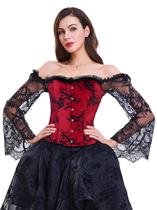 Victorian Off Shoulder Long Sleeves Embroidery Corset Top