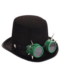 Steampunk Top Hat Goggles Gears Chain Deluxe Costume Accessory Black Green Goggles Main Image