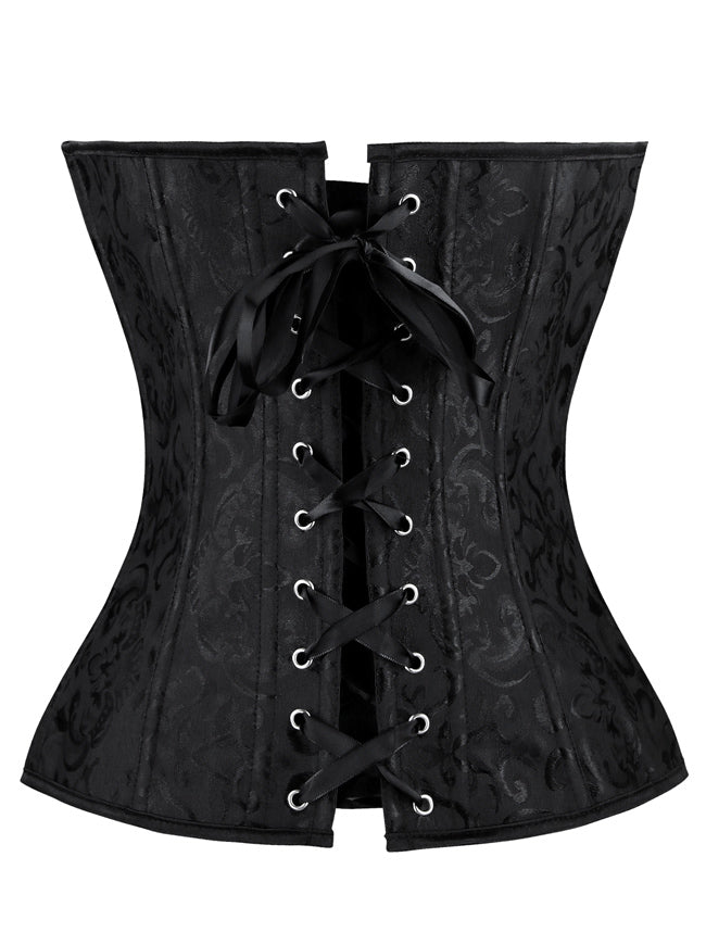 Vintage Jacquard Sweetheart Strapless Overbust Corset Back View