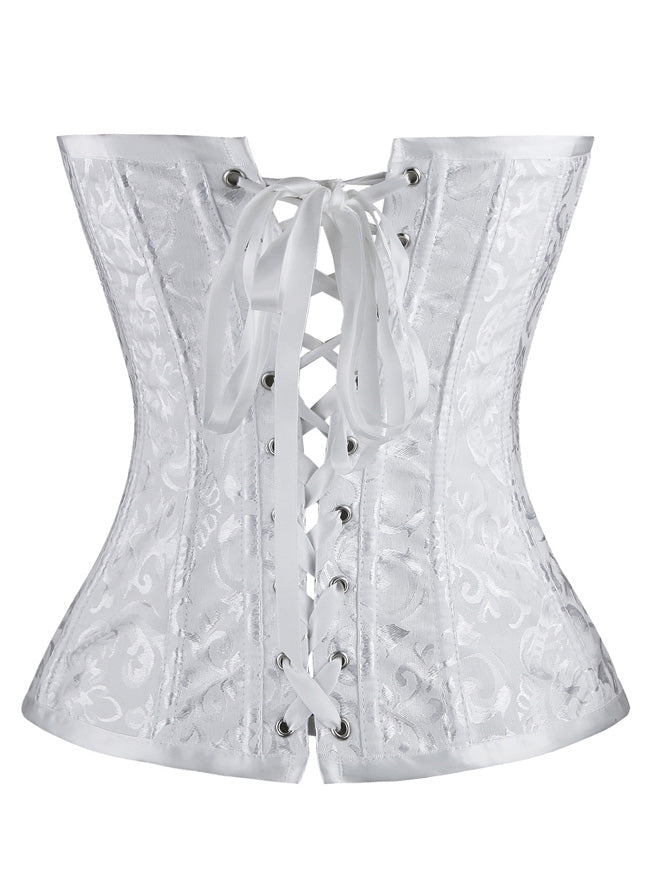 Vintage Jacquard Hochzeit trägerlose Überbrust Korsett Rückansicht