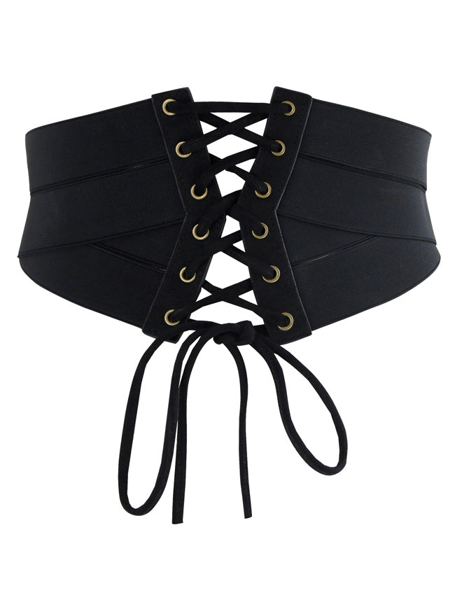 Lace-up Elastic Straps Wide Belt with Zipper