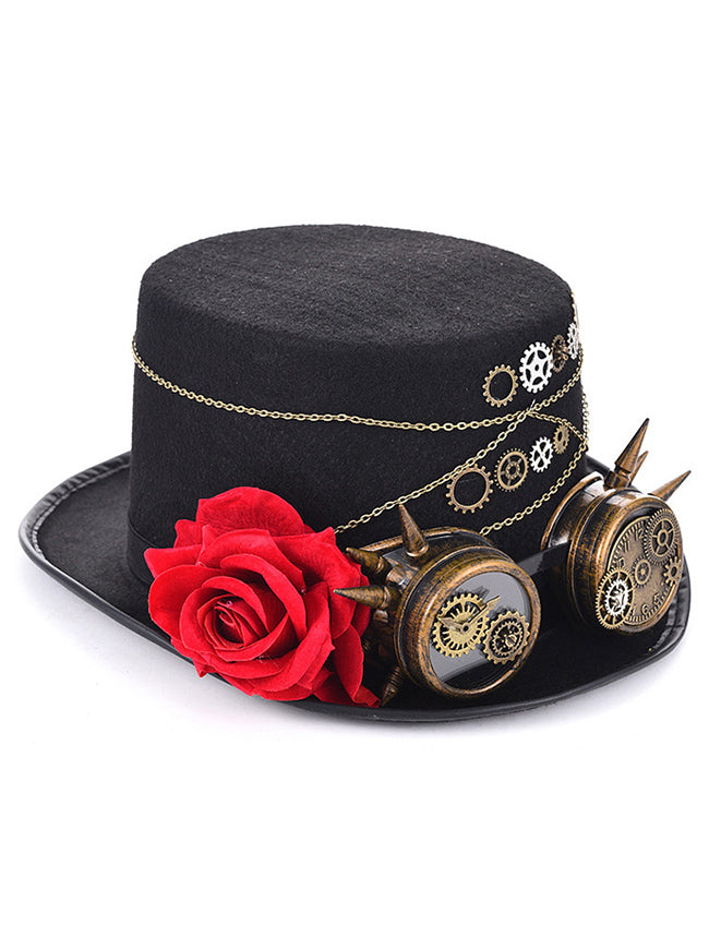 Unisex Steampunk Rose Goggles Maskerade Top Hat Sort Hovedbillede