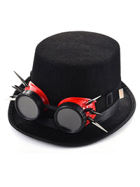 Steampunk Top Hat Goggles Gears Chain Deluxe Costume Accessory Black Red Goggles Main Image