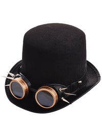 Steampunk Top Hat Goggles Gears Chain Deluxe Costume Accessory Black Brown Main Image