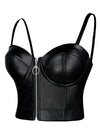 PU Leather Bustier Corset Crop Top Bra with Front Zipper
