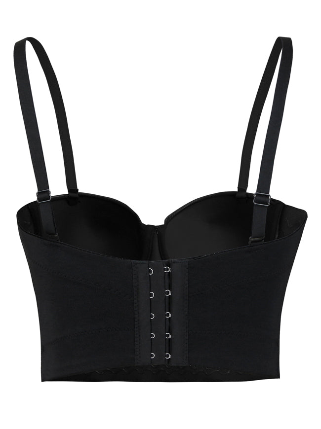 Spaghetti Straps PU Leather Bustier Zipper Corset Crop Top Bra