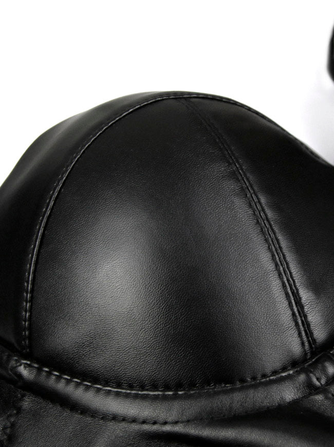 Spaghetti Straps PU Leather Bustier Zipper Corset Crop Top