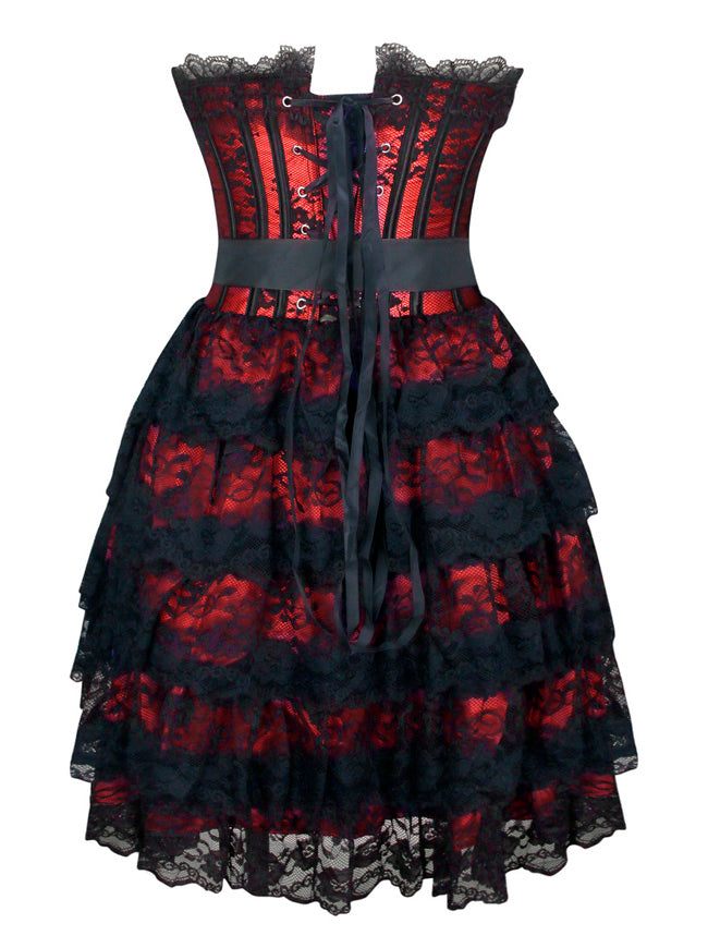 Fashion Floral Ruffle Layered Lace Up Burlesque Clothing Corset Short Dress