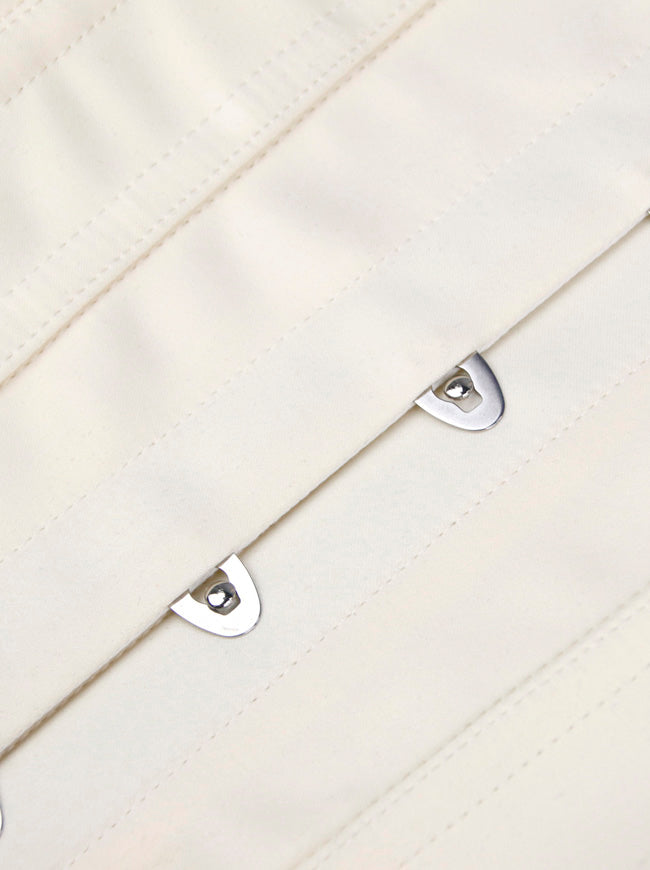 Hochwertiges, lässiges, vielseitig kombinierbares Damen-Taillenformer-Top in Apricot Punk mit spiralförmigen Stahlstäben, trägerlos, Unterbrustkorsett – Detailansicht