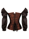 Renaissance Victorian Brocade Long Sleeves Overbust Corset Top Bustier Back View