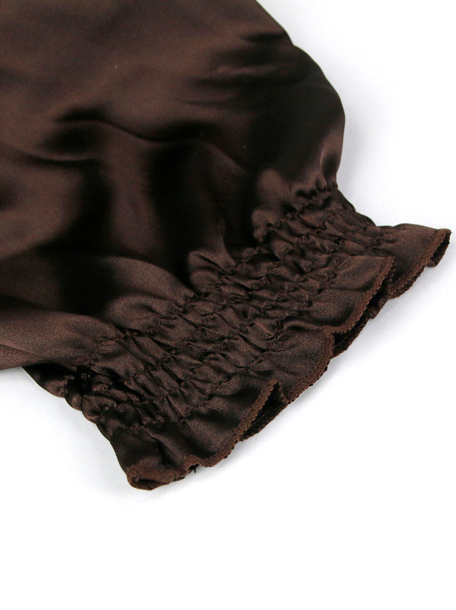 Renaissance Victorian Floral Brocade Ruffle Long Sleeves Overbust Corset Bustier Top Detail View