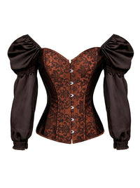 Renaissance Victorian Brocade Long Sleeves Overbust Corset Top Main Image