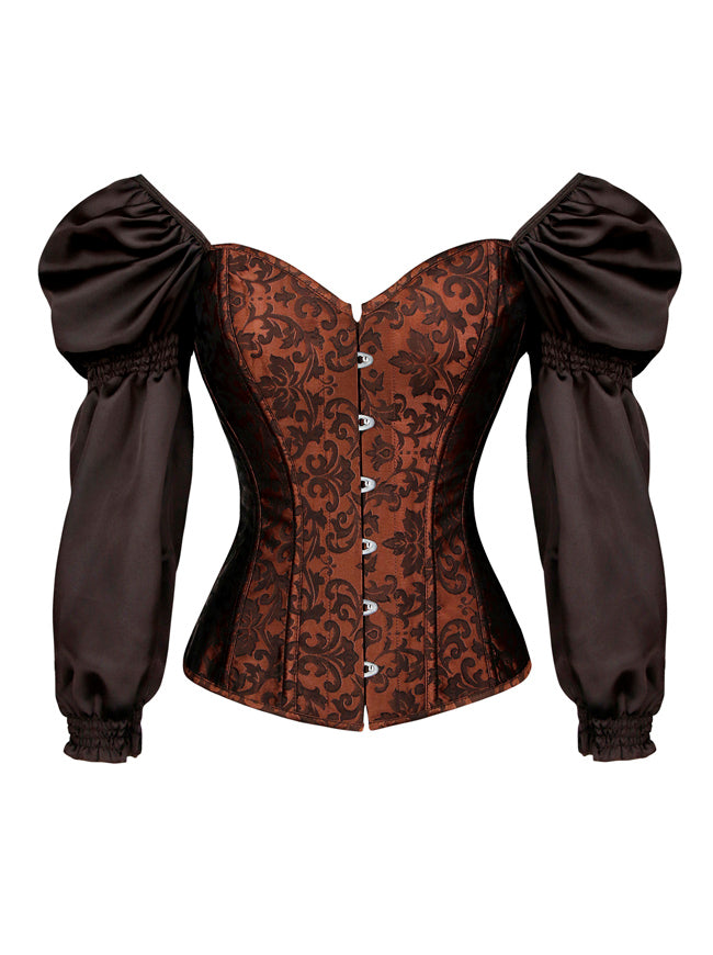 Renaissance Victorian Brocade Long Sleeves Overbust Corset Top Main Image
