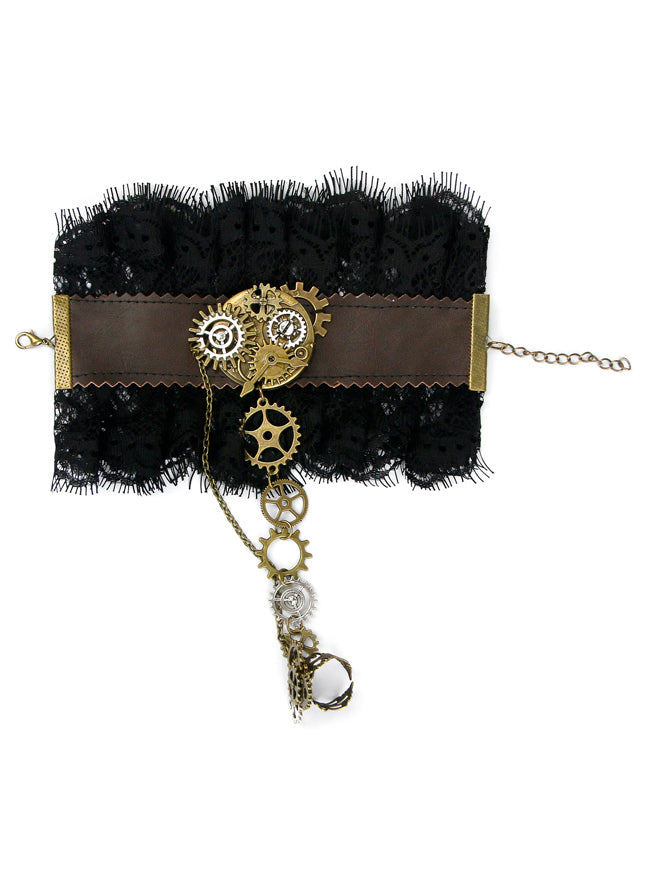 Ensemble Accessoires Gothiques Steampunk Dentelle Noire - Collier + Bracelets Pour Femme Halloween Carnaval Mascarade