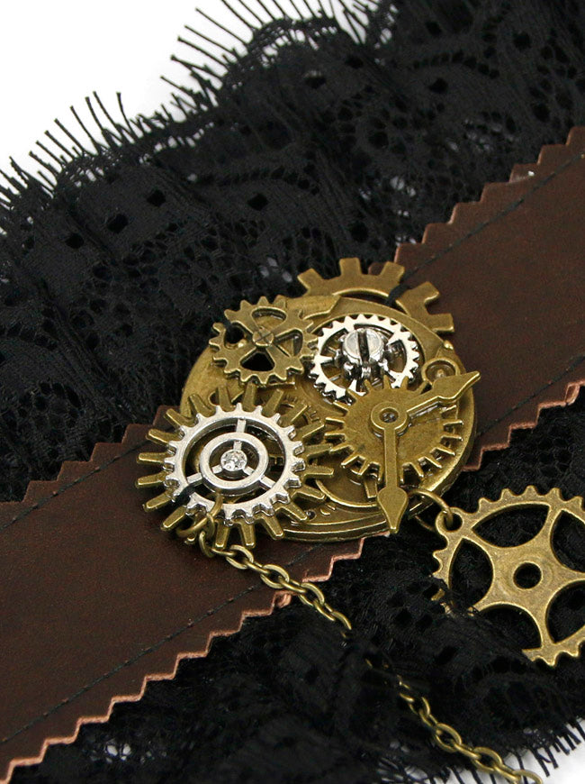 Victorian Gothic Lolita Gear Lace Wristband Bracelet with Ring Detail View