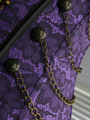 Femme de haute qualité en acier Jacquard en acier désossé Busk fermeture Corset Cosplay avec chaînes violet vue de détail