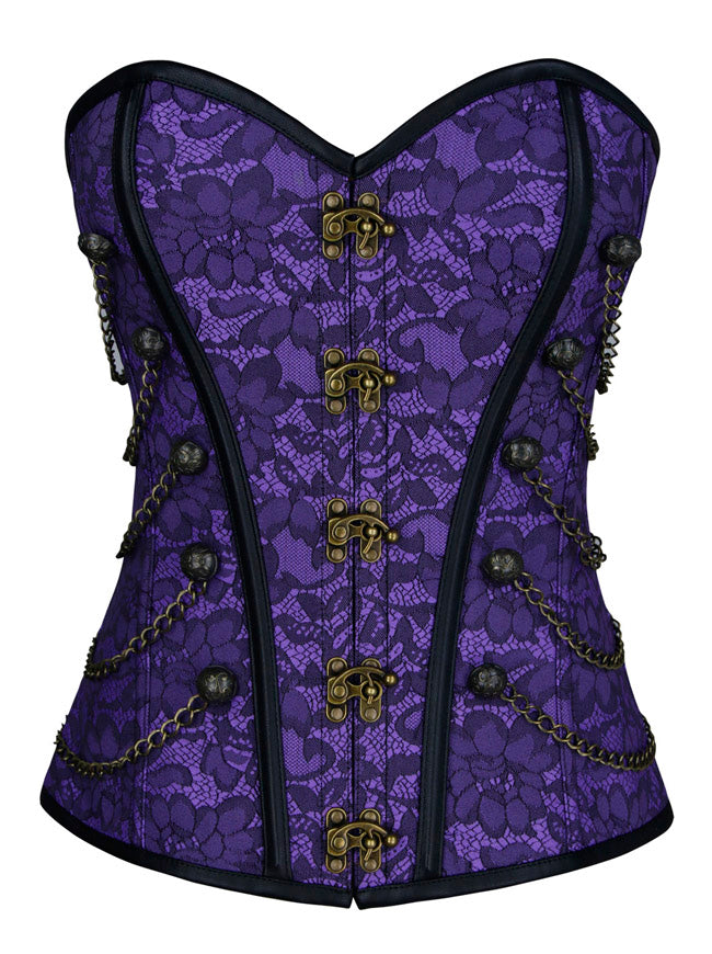 Steampunk Gothic Jacquard Brocade Overbust Corset with Chains Main View