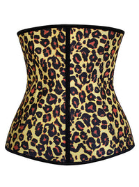 Women's Steel Boned Leopard Latex Hooks Waist Trainer for Weight Loss Underbust Yellow Back View
