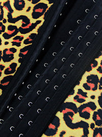 Women's Steel Boned Leopard Latex Hooks Workout Sport Waist Trainer Corset Yellow