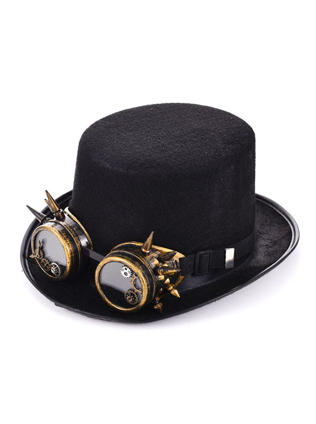 Steampunk flosshatt metallnagle briller hatt kostymetilbehør
