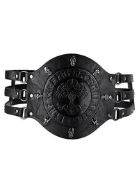 Charmian Mens Gothic Viking Leather Wide Belt Medieval Embossed Knight Corset Waist Belt Black Main Image